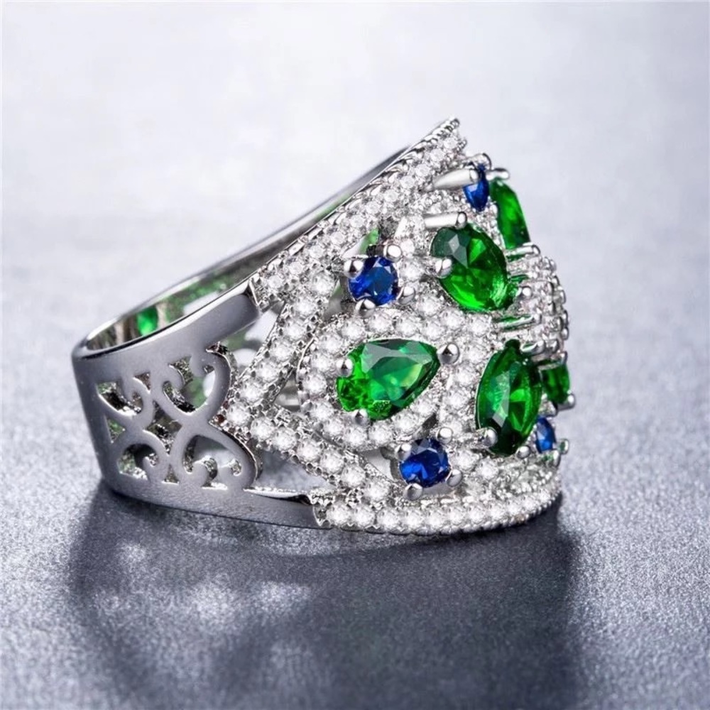 New 925 Silver Luxury Jewelry Fashion  Princess Cut Zircon  Wedding Party Ring - Picture 4 of 6